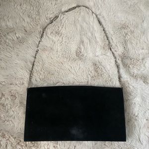 Salvatore Ferragamo Suede Flap Clutch w/silver chain shoulder handle
